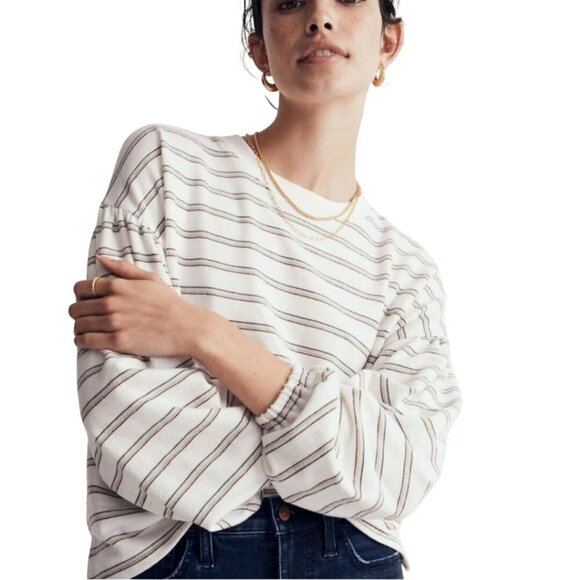 Madewell Striped Puff Drop Shoulder Balloon Sleeve Striped Top 2022 Size M - Picture 5 of 14